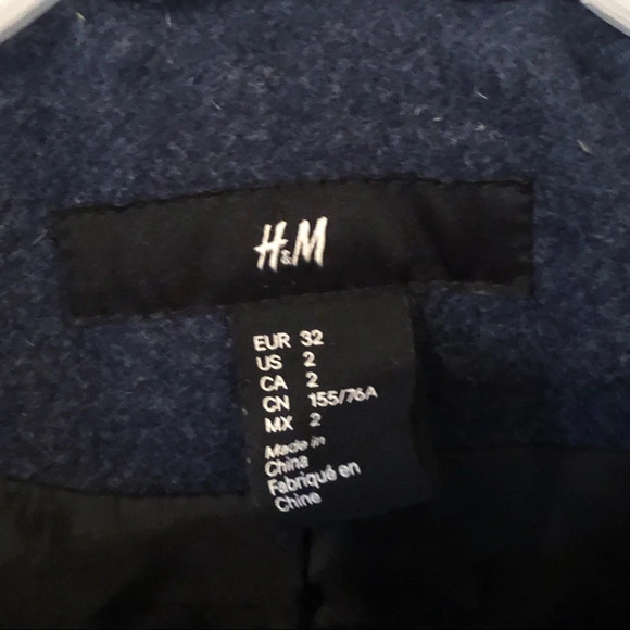 H&M Navy Blue Pea Coat Size 2 Small Blue Button Down Nautical Marine Preppy - Picture 10 of 11
